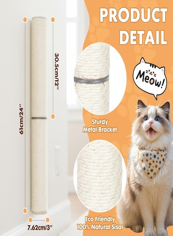 PowerKing Wall Mounted Cat Scratcher, 24" Vertical Sisal Scratching Post for Indoor Cats, Space-Saving Wall Cat Furniture with Natural Jute Rope & Rotatable Design - Image 2